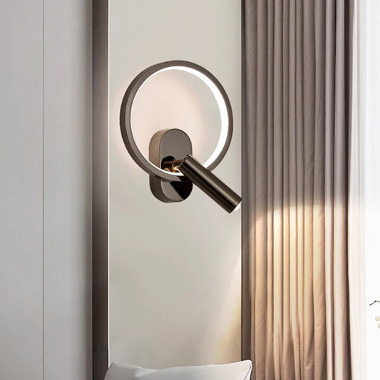Contemporary Nordic Aluminum Iron & Silicone Round LED Wall Sconce Lamp With Adjustable Spotlight For Bedroom & Living Room