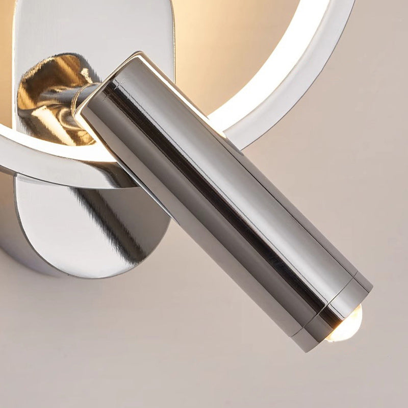 Contemporary Nordic Aluminum Iron & Silicone Round LED Wall Sconce Lamp With Adjustable Spotlight For Bedroom & Living Room