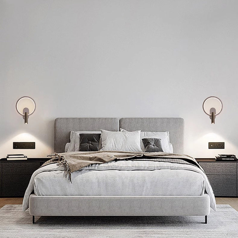 Contemporary Nordic Aluminum Iron & Silicone Round LED Wall Sconce Lamp With Adjustable Spotlight For Bedroom & Living Room