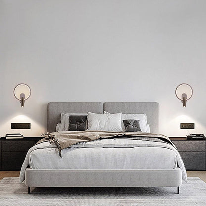 Contemporary Nordic Aluminum Iron & Silicone Round LED Wall Sconce Lamp With Adjustable Spotlight For Bedroom & Living Room