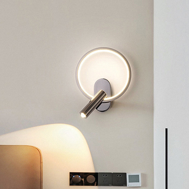 Contemporary Nordic Aluminum Iron & Silicone Round LED Wall Sconce Lamp With Adjustable Spotlight For Bedroom & Living Room