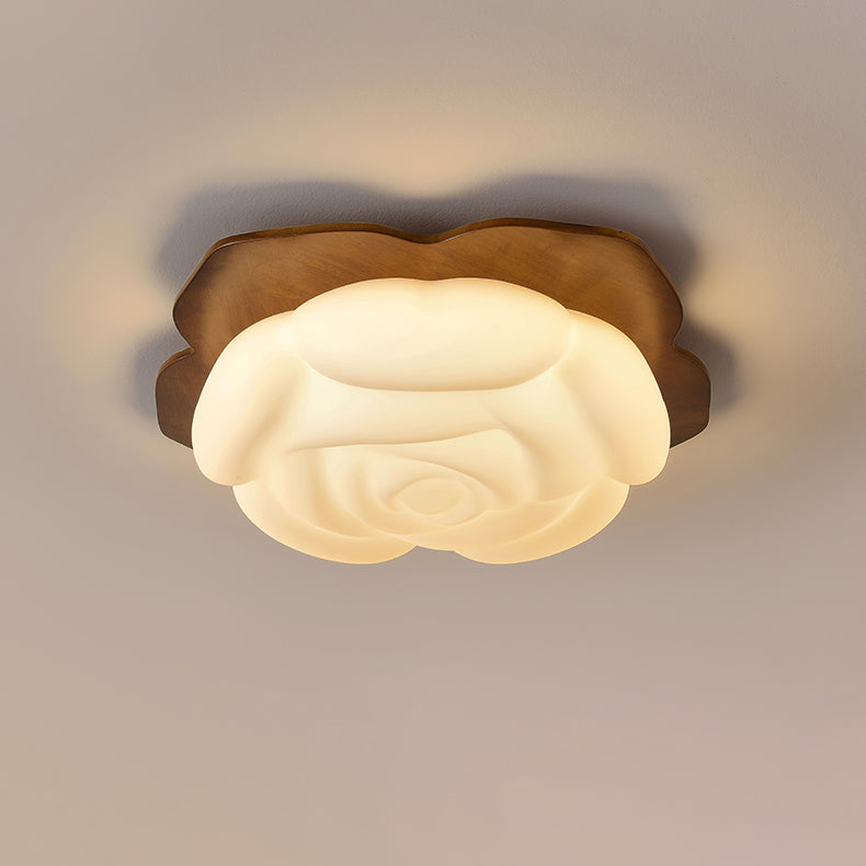 مصباح سقف LED عصري إبداعي من الخشب والبولي إيثيلين والحديد بتصميم أزهار لغرفة النوم وغرفة المعيشة