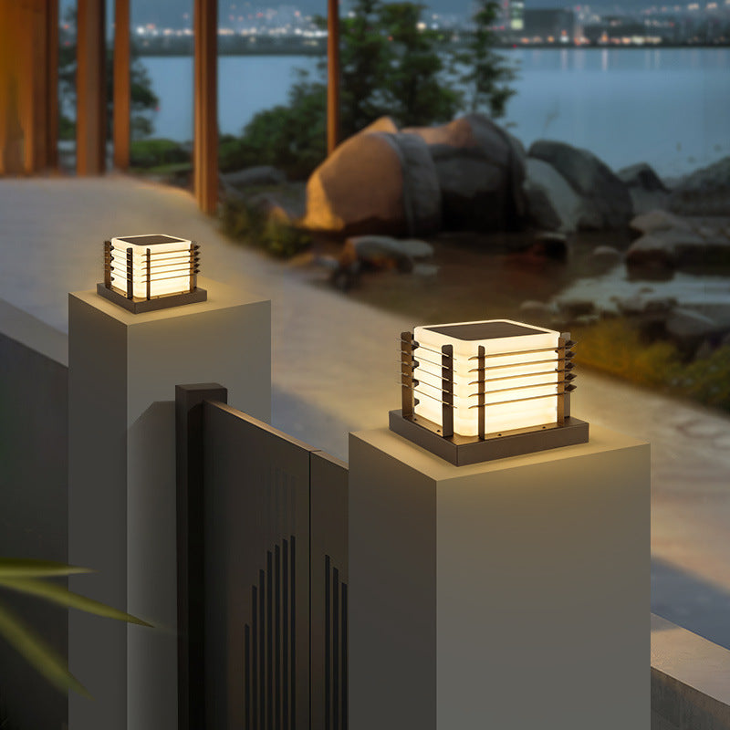 Modern Minimalist Metal, Rotomolded & Acrylic Square LED Outdoor Light With Solar & Waterproof Design For Garden & Patio