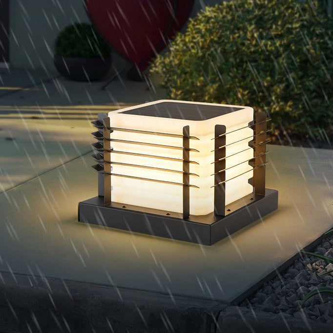 Modern Minimalist Metal, Rotomolded & Acrylic Square LED Outdoor Light With Solar & Waterproof Design For Garden & Patio