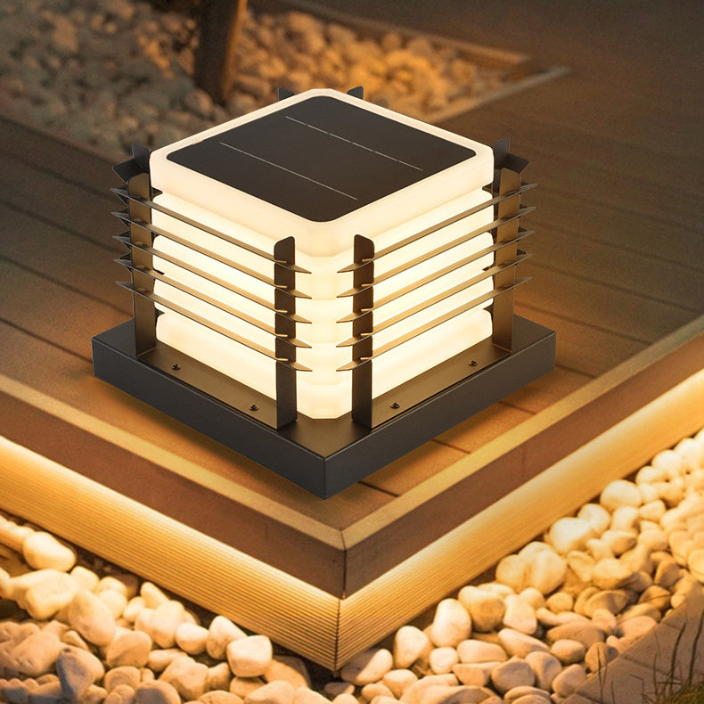 Modern Minimalist Metal, Rotomolded & Acrylic Square LED Outdoor Light With Solar & Waterproof Design For Garden & Patio