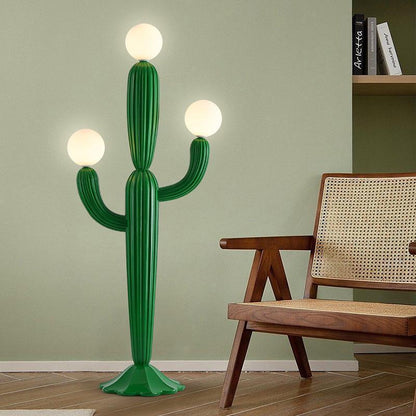 Contemporary Creative Resin & Glass Cactus-Shaped 3-Light Standing Floor Lamp For Bedroom & Living Room