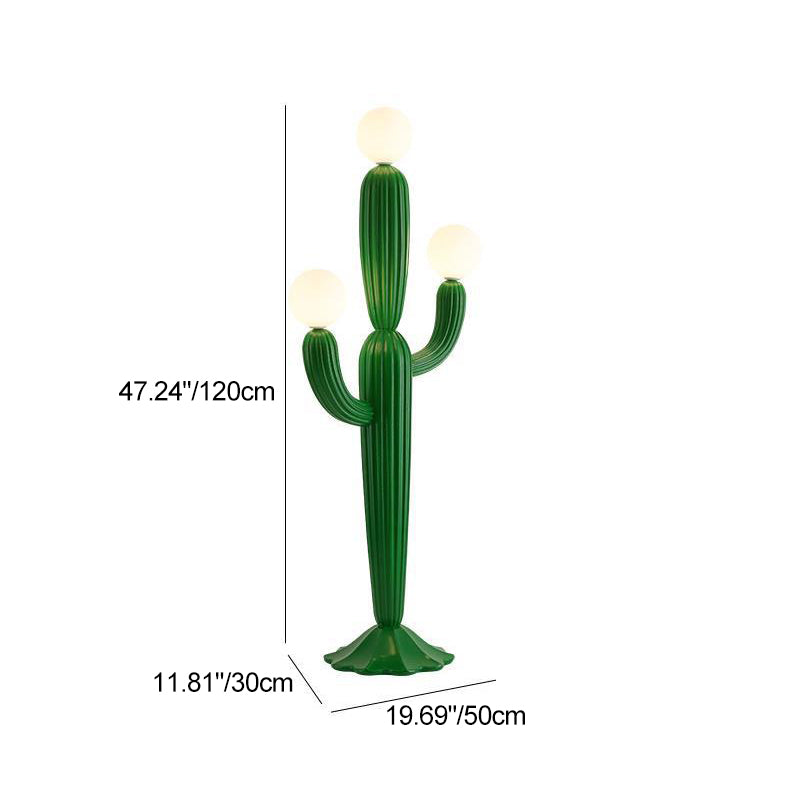 Contemporary Creative Resin & Glass Cactus-Shaped 3-Light Standing Floor Lamp For Bedroom & Living Room