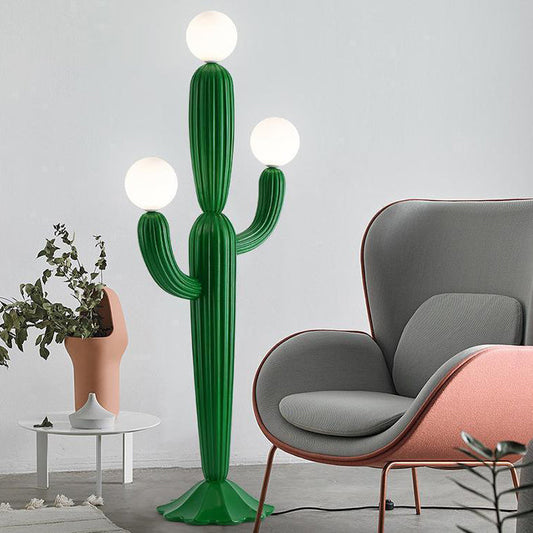 Contemporary Creative Resin & Glass Cactus-Shaped 3-Light Standing Floor Lamp For Bedroom & Living Room