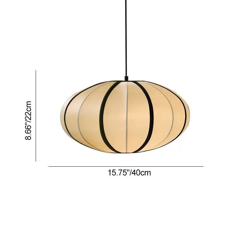 Traditional Japanese Satin & Metal Oval 1-Light Pendant Light For Bedroom, Dining & Living Room