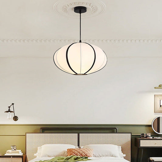Traditional Japanese Satin & Metal Oval 1-Light Pendant Light For Bedroom, Dining & Living Room