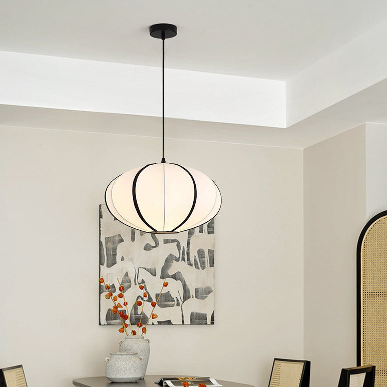 Traditional Japanese Satin & Metal Oval 1-Light Pendant Light For Bedroom, Dining & Living Room