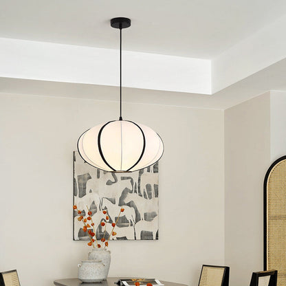 Traditional Japanese Satin & Metal Oval 1-Light Pendant Light For Bedroom, Dining & Living Room