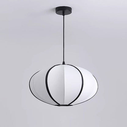 Traditional Japanese Satin & Metal Oval 1-Light Pendant Light For Bedroom, Dining & Living Room