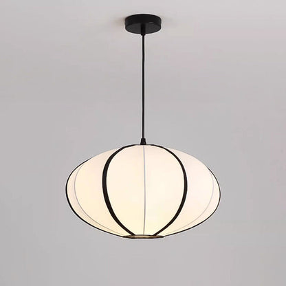 Traditional Japanese Satin & Metal Oval 1-Light Pendant Light For Bedroom, Dining & Living Room