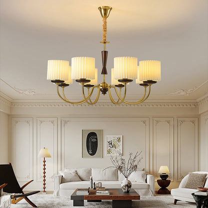 Traditional French Iron Wood Fabric Branch Cylinder Chandelier With 6/8 Lights For Bedroom & Living Room