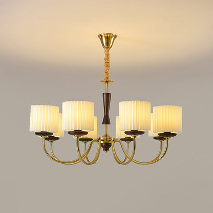 Traditional French Iron Wood Fabric Branch Cylinder Chandelier With 6/8 Lights For Bedroom & Living Room