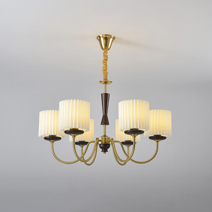 Traditional French Iron Wood Fabric Branch Cylinder Chandelier With 6/8 Lights For Bedroom & Living Room