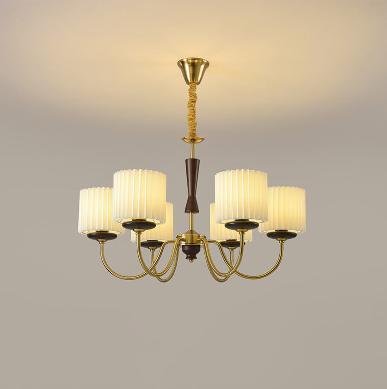 Traditional French Iron Wood Fabric Branch Cylinder Chandelier With 6/8 Lights For Bedroom & Living Room
