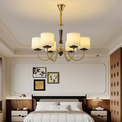 Traditional French Iron Wood Fabric Branch Cylinder Chandelier With 6/8 Lights For Bedroom & Living Room