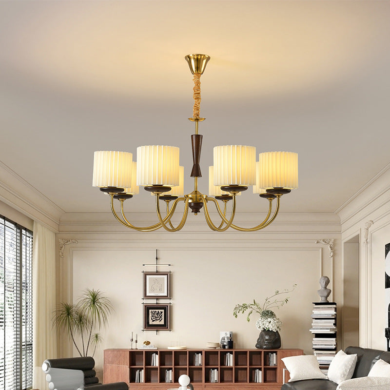 Traditional French Iron Wood Fabric Branch Cylinder Chandelier With 6/8 Lights For Bedroom & Living Room