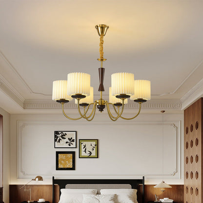 Traditional French Iron Wood Fabric Branch Cylinder Chandelier With 6/8 Lights For Bedroom & Living Room