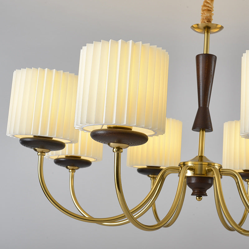 Traditional French Iron Wood Fabric Branch Cylinder Chandelier With 6/8 Lights For Bedroom & Living Room