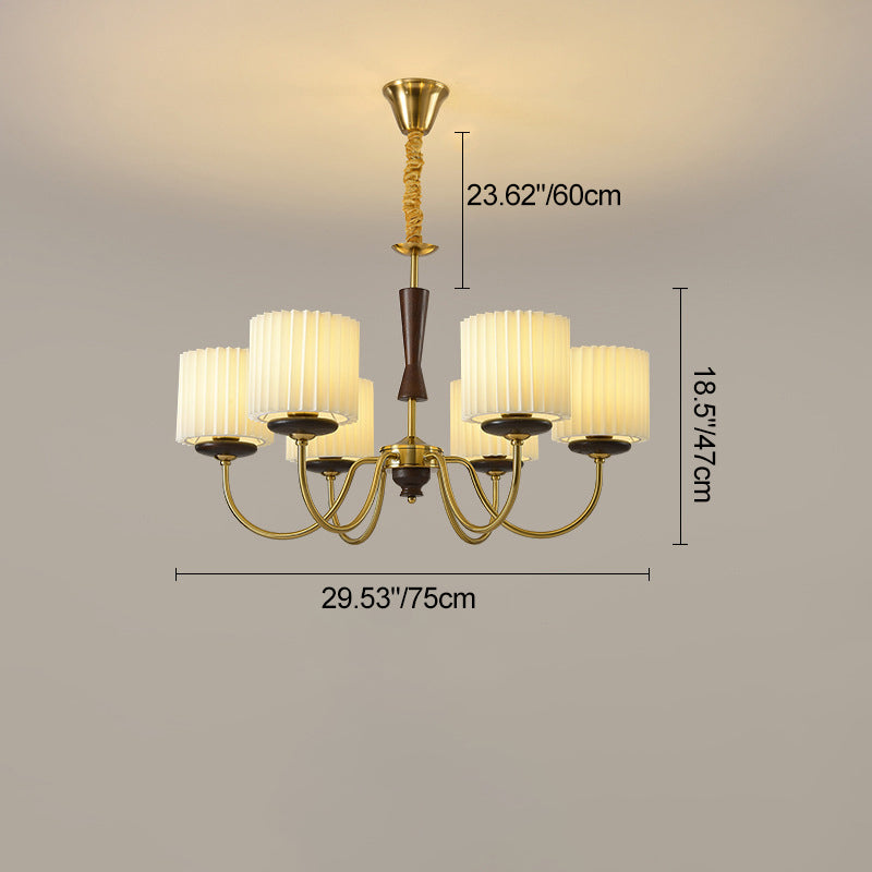 Traditional French Iron Wood Fabric Branch Cylinder Chandelier With 6/8 Lights For Bedroom & Living Room