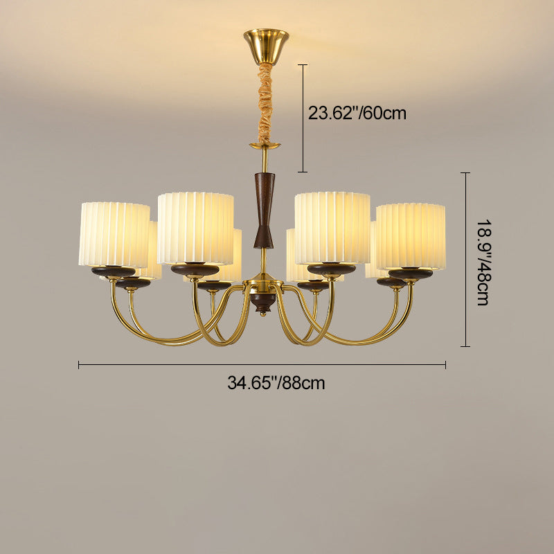 Traditional French Iron Wood Fabric Branch Cylinder Chandelier With 6/8 Lights For Bedroom & Living Room