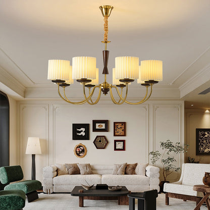 Traditional French Iron Wood Fabric Branch Cylinder Chandelier With 6/8 Lights For Bedroom & Living Room