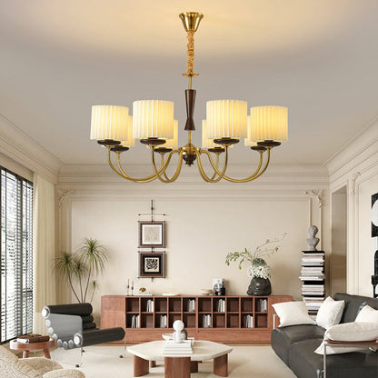 Traditional French Iron Wood Fabric Branch Cylinder Chandelier With 6/8 Lights For Bedroom & Living Room