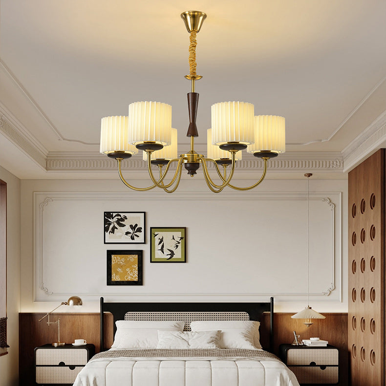 Traditional French Iron Wood Fabric Branch Cylinder Chandelier With 6/8 Lights For Bedroom & Living Room