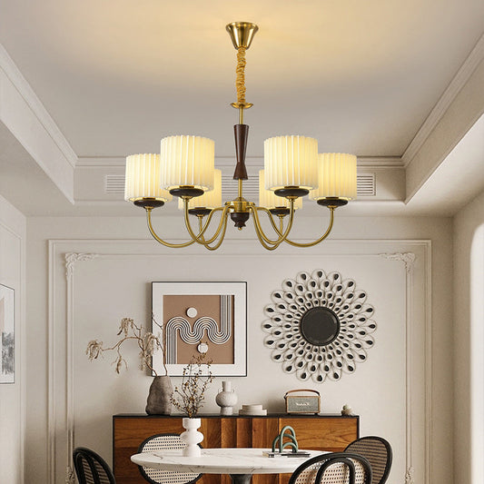Traditional French Iron Wood Fabric Branch Cylinder Chandelier With 6/8 Lights For Bedroom & Living Room