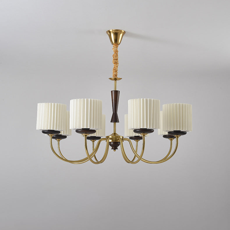 Traditional French Iron Wood Fabric Branch Cylinder Chandelier With 6/8 Lights For Bedroom & Living Room