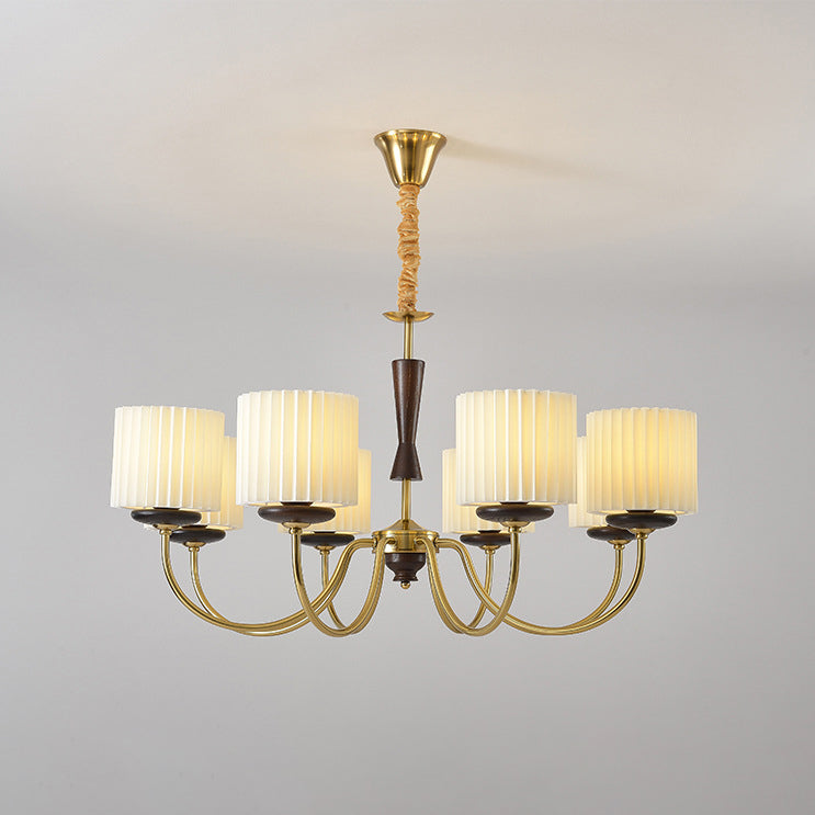 Traditional French Iron Wood Fabric Branch Cylinder Chandelier With 6/8 Lights For Bedroom & Living Room