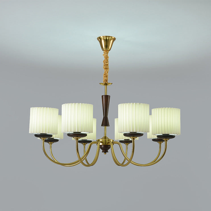 Traditional French Iron Wood Fabric Branch Cylinder Chandelier With 6/8 Lights For Bedroom & Living Room