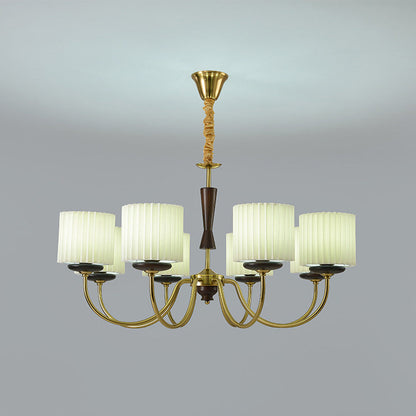 Traditional French Iron Wood Fabric Branch Cylinder Chandelier With 6/8 Lights For Bedroom & Living Room