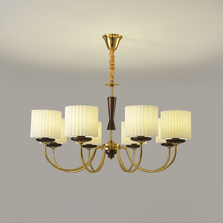 Traditional French Iron Wood Fabric Branch Cylinder Chandelier With 6/8 Lights For Bedroom & Living Room