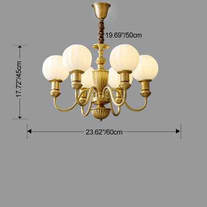 Traditional Vintage Brass & Glass Curved Round 6/8/10-Light Chandelier For Living Room & Bedroom