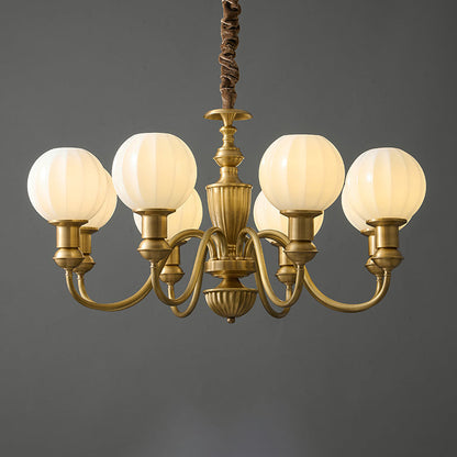 Traditional Vintage Brass & Glass Curved Round 6/8/10-Light Chandelier For Living Room & Bedroom