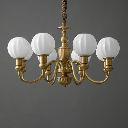Traditional Vintage Brass & Glass Curved Round 6/8/10-Light Chandelier For Living Room & Bedroom