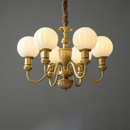 Traditional Vintage Brass & Glass Curved Round 6/8/10-Light Chandelier For Living Room & Bedroom
