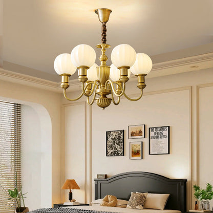 Traditional Vintage Brass & Glass Curved Round 6/8/10-Light Chandelier For Living Room & Bedroom