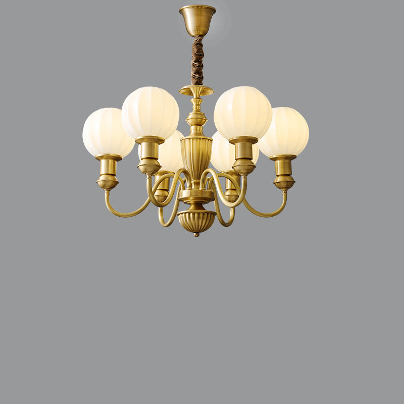Traditional Vintage Brass & Glass Curved Round 6/8/10-Light Chandelier For Living Room & Bedroom