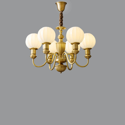 Traditional Vintage Brass & Glass Curved Round 6/8/10-Light Chandelier For Living Room & Bedroom