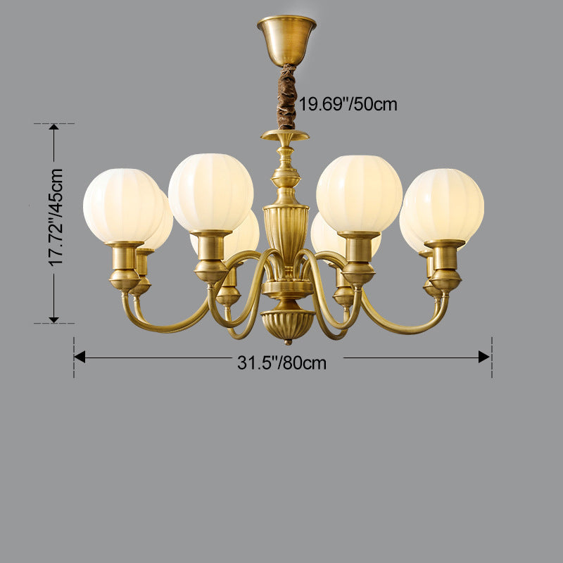 Traditional Vintage Brass & Glass Curved Round 6/8/10-Light Chandelier For Living Room & Bedroom