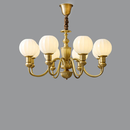 Traditional Vintage Brass & Glass Curved Round 6/8/10-Light Chandelier For Living Room & Bedroom