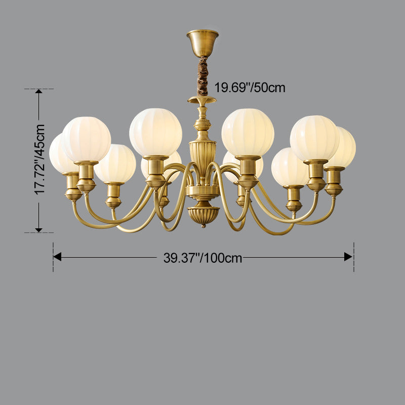 Traditional Vintage Brass & Glass Curved Round 6/8/10-Light Chandelier For Living Room & Bedroom