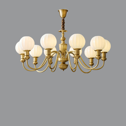 Traditional Vintage Brass & Glass Curved Round 6/8/10-Light Chandelier For Living Room & Bedroom