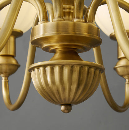 Traditional Vintage Brass & Glass Curved Round 6/8/10-Light Chandelier For Living Room & Bedroom