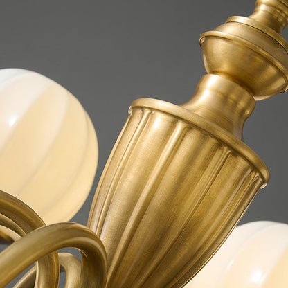 Traditional Vintage Brass & Glass Curved Round 6/8/10-Light Chandelier For Living Room & Bedroom